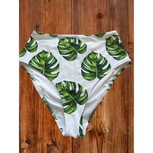 Cupshe Palm Frond Leafy Bikini Bottom High Waist Size M NWOT Swimsuit Bottom